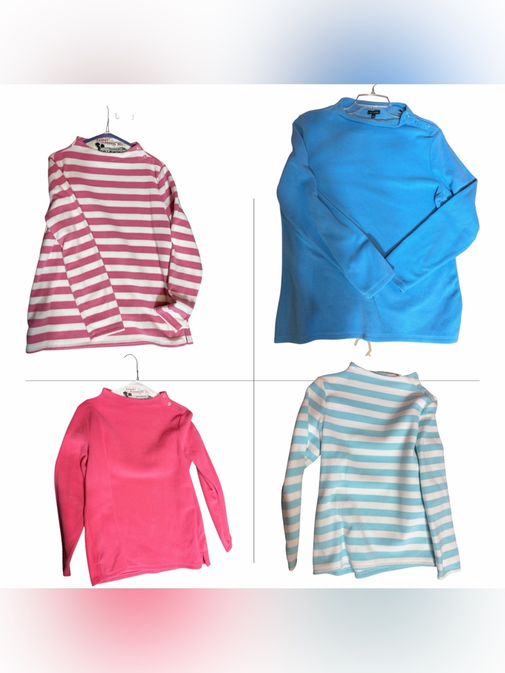 Talbots Fleece Long-Sleeve Tops - Pink, Blue, Aqua & White - Set of 4